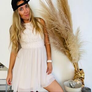 SPEECHLESS Nude Cream White Lace Chiffon Skirt Rhinestone Tank Top Dress 4